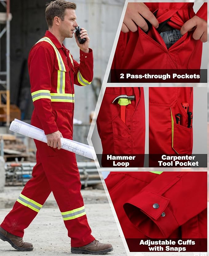 BOCOMAL FR Coveralls Men High Visibility 7.5oz Cotton Twill Flame Resistant Fire Retardant Work Coverall NFPA2112 HRC2