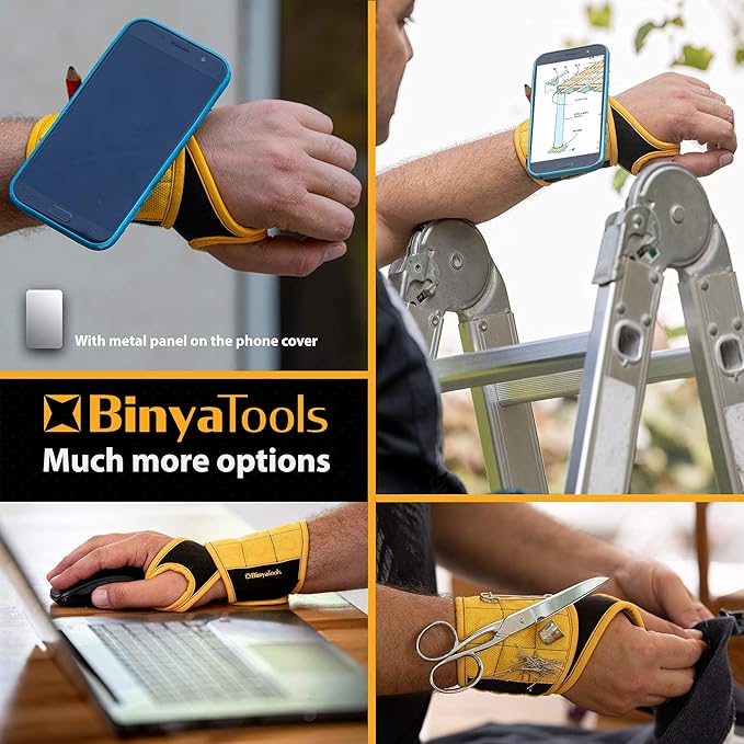 BINYATOOLS Magnetic Wristband for Tools Gift for Him Magnet Screw Holder Wrist Support Keeps Screws Nails, Drill Bits Handy Unique Tool Gadgets Men’s Gadgets Dad Gadgets