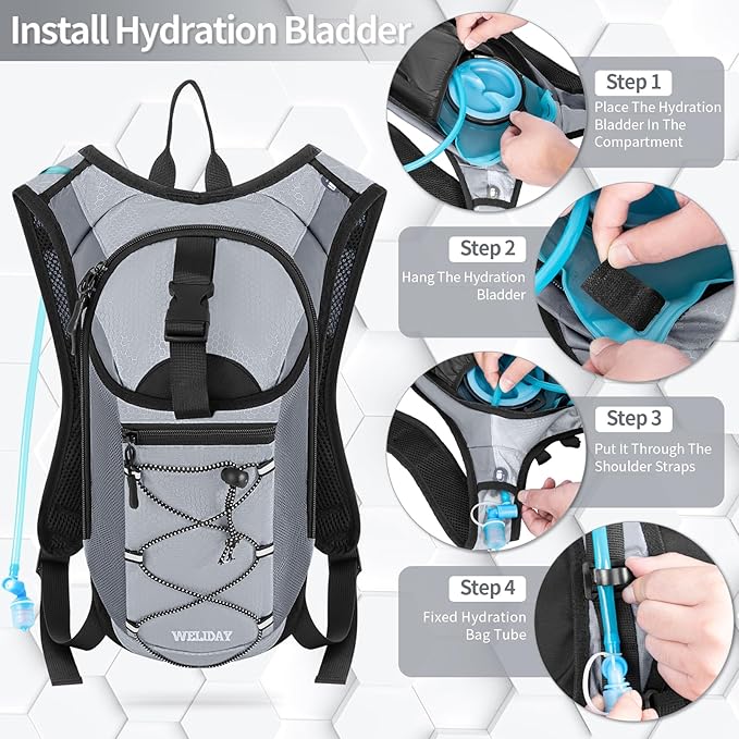 Hydration Backpack with Leak Proof Water Bladder, Lightweight Hydro Water Daypack for Rave, Cycling, Running, Hiking, Climbing