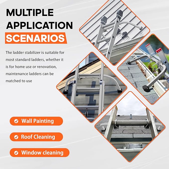 Aluminum Ladder Stabilizer Accessory for Roof Gutters with Wrench, Heavy Duty Extension Ladder Accessory, Wing Spread Wall Ladder Support/Wall Ladder Hook with Non-Slip Rubber Backing Pad