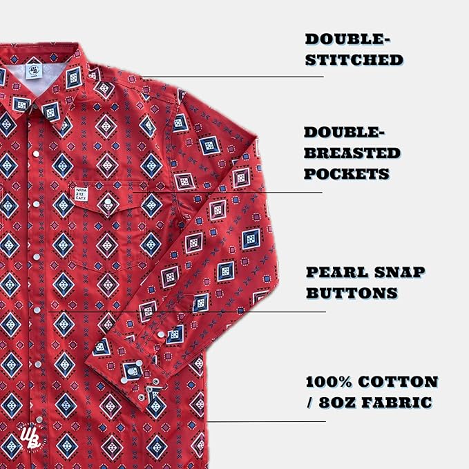 WoahBros FR Shirts for Men, 8oz Midweight Flame Resistant Welding Shirt, 100% Cotton, Pearl Snap Buttons - CAT2/NFPA2112