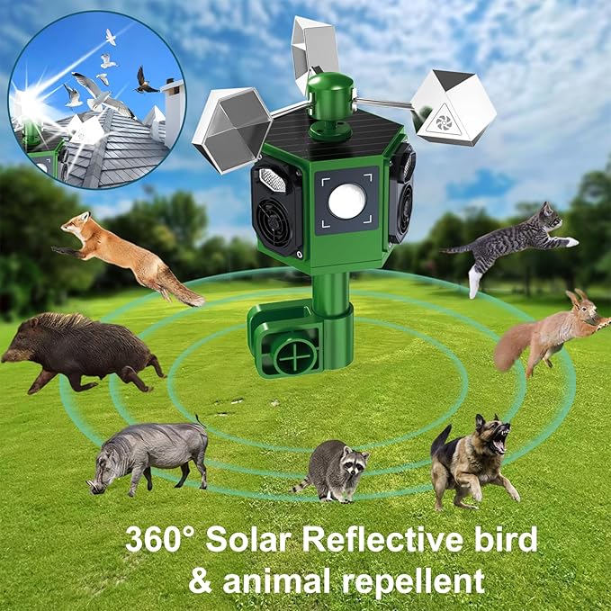 2026 New Solar Ultrasonic Bird Repeller Outdoor,Woodpecker Deterrent for House,Reflective Pigeon Bird Deterrents for Outside,Birds Scare Devices Garden Animal Repellent Outdoor with Flashing Lights