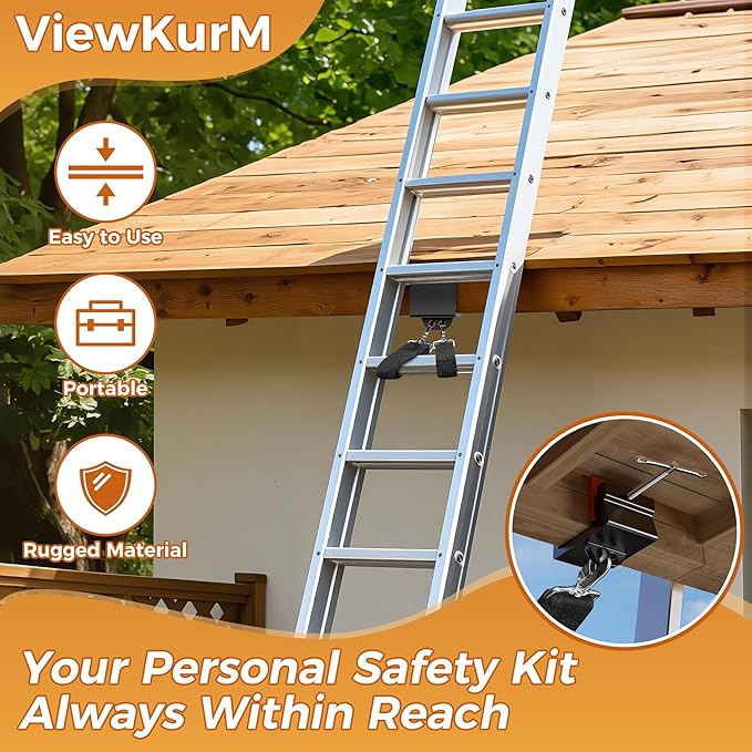 Ladder Stabilizer for Ladder Safety, Lockjaw Ladder Grip & Anti-Slip Fall Protection Kit, Ladder Gutter Guard with 2FT & 3FT Ladder Straps,Ladder Accessories for Maximum Safety