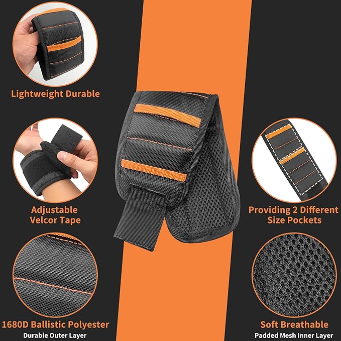 2 Pack Magnetic Wristband for Men, 15 Magnets Powerful for Holding Screws Drilling Bits, Nails, Premium Tools Belt Stocking Stuffers for Birthday Dad Grandpa Husband Handyman Boyfriend Fathers Day