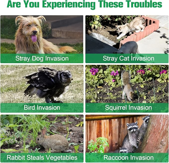 Cat Repellent Outdoor,Solar Pest Animal Repellent,Bird Deterring Devices Solar Powered Ultrasonic Dog Repeller with Motion Sensor & Flashing Light,Cat Repeller for Repelling Squirrels, Raccoon