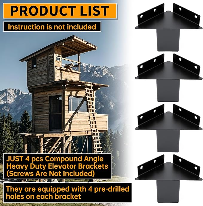 ECOTRIC Deer Stand Brackets 4x4 Deer Blind Brackets, 4Pcs Compound Angle Platform Bracket for Deer Hunting, Shooting Shack, Observation Decks, Tree Houses, Swing Sets, Outdoor Platforms