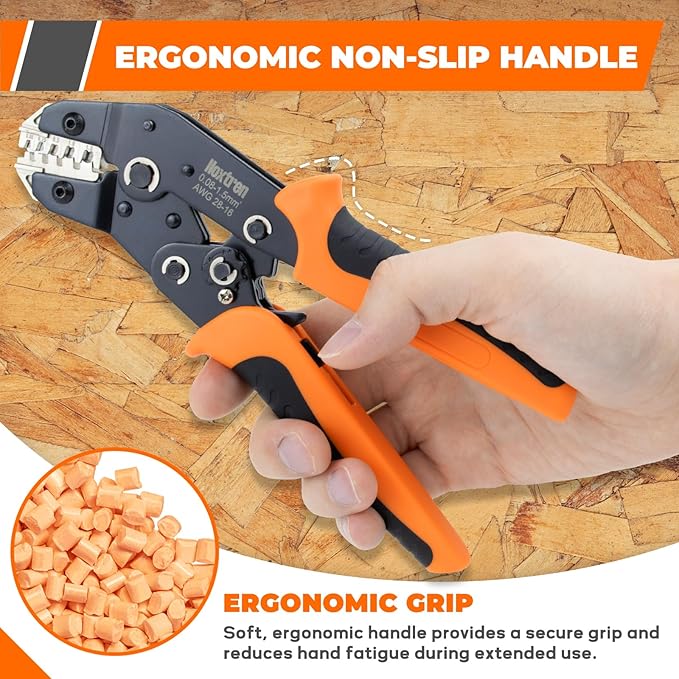 5-in-1 Wire Crimping Tool, AWG 28–16 Ratcheting Crimper for Non-Insulated Open Barrel Terminals – Fits Deutsch, Delphi, AMP, JST, Dupont, Molex, TE & More Automotive Wire Connectors