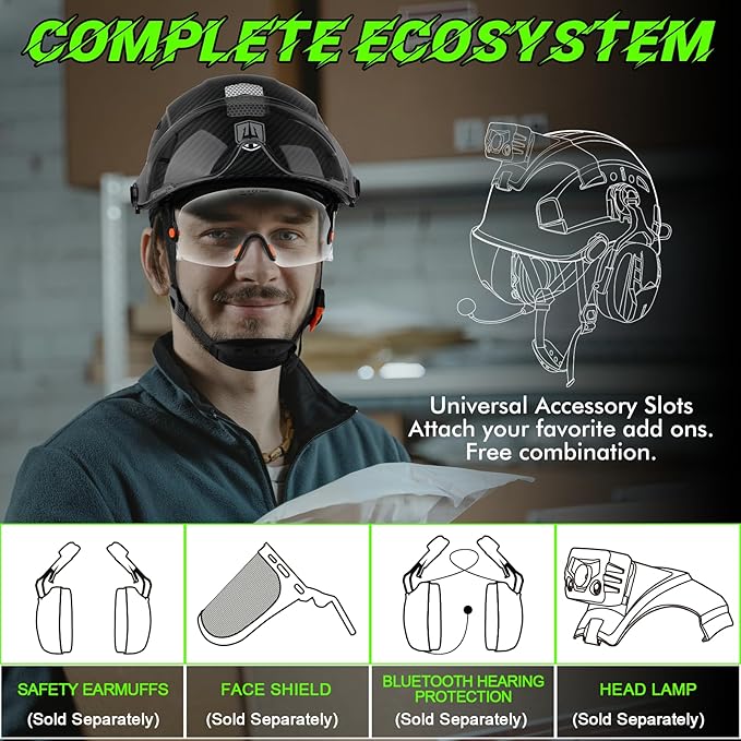 GREEN DEVIL Safety Hard Hat with Tinted & Clear Visor Vented Construction Helmet Cascos de Construccion ABS Work hardhats for Men