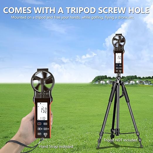 Air Flow & Wind Speed Meter, Handheld CFM Anemometer with Waterproof Touch Button, CFM Meter Gauge Air Velocity Measuring Device for HVAC Outdoor [Rechargeable]