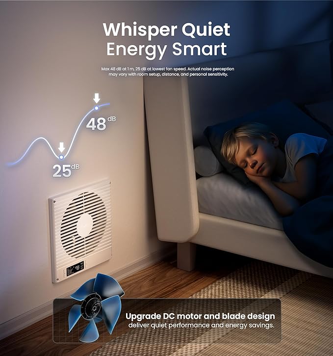 8" Room to Room Ventilation Fan with Remote, Quiet Reversible Through the Wall Air Transfer Fan, 10-Speed Smart Exhaust Vent, Temperature Control, ETL Certified for Bedroom, Kitchen, Laundry