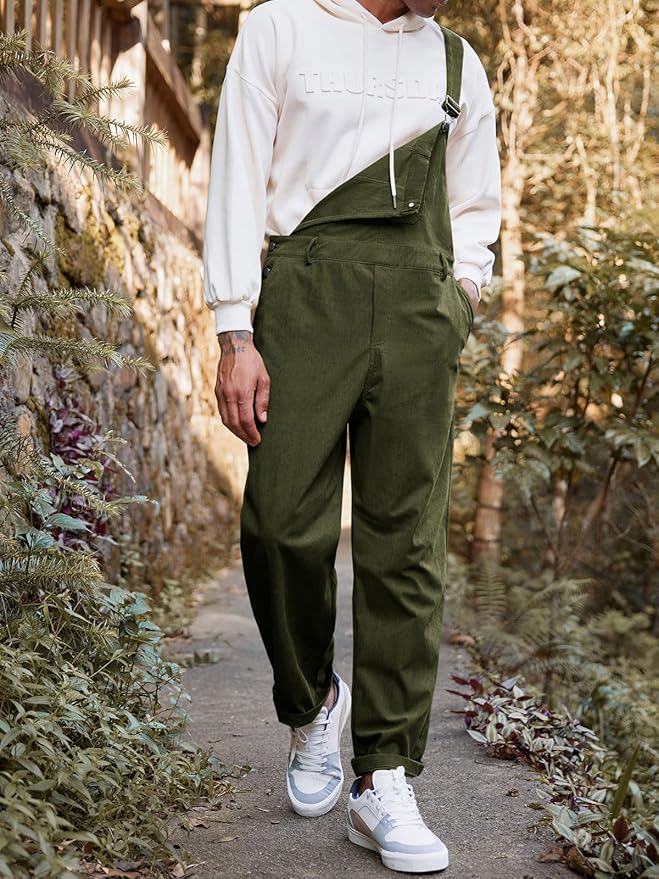 Runcati Mens Corduroy Bib Overalls Workwear Fashion Casual Jumpsuit Adjujstable Strap Romper Coverall