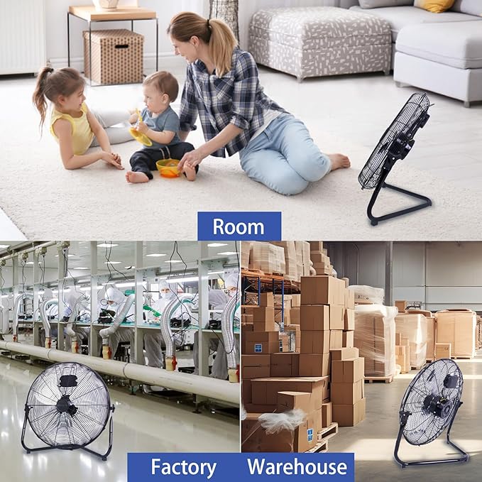 High Velocity Floor Fan - 20 Inch 3 Speeds Heavy Duty Metal Industrial Fan with Wall-Mounting System, 360 Degree Tilt, and Quiet Operation for Home, Office, Warehouse and Factory Use