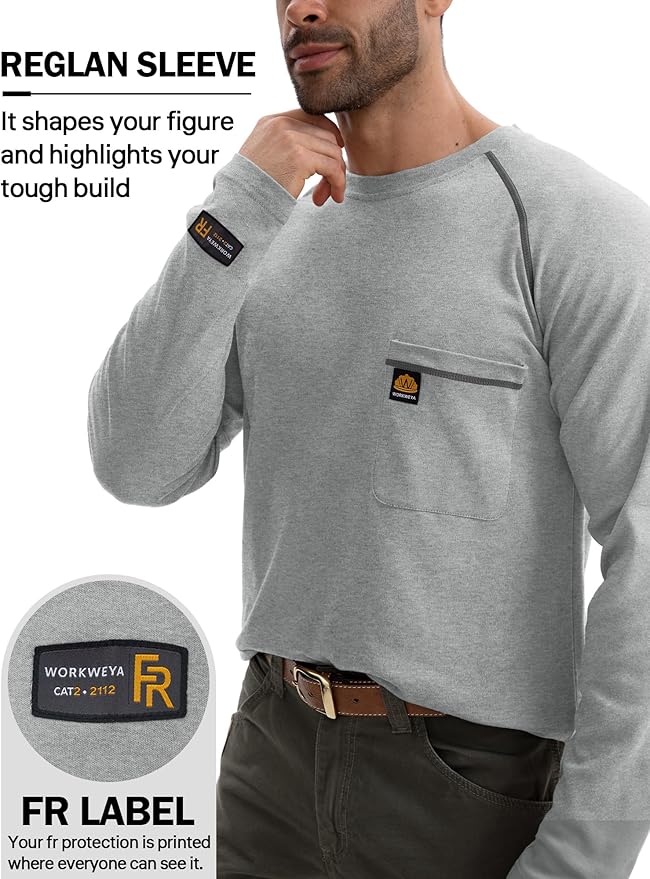 WORKWEYA FR Shirts Flame Resistant Shirt 6.5oz Men's NFPA 2112/CAT2 Long Sleeve Shirt