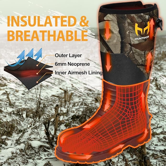 Rubber Work Boots, Puncture-Proof with Steel Toe & Shank, Lightweight Waterproof Anti Slip EVA Outsole Hunting Boots for Men, 6mm Neoprene for Construction, Manufacturing or Farming(Size 6-14)