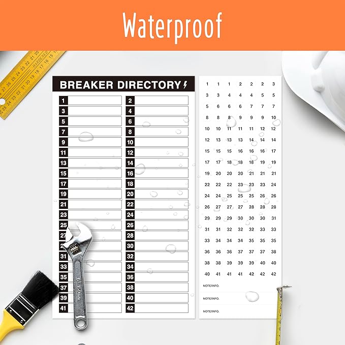 10 Sheet Breaker Panel Labels & 7 Breaker Catalog Stickers, Waterproof Durable Self-Adhesive Electrical Stickers (Black)