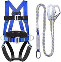 Safety Harness Fall Protection Kit with Shock Absorbing Lanyard, Roofing Work Harnesses Full Body Safety Harness for Construction (Blue)
