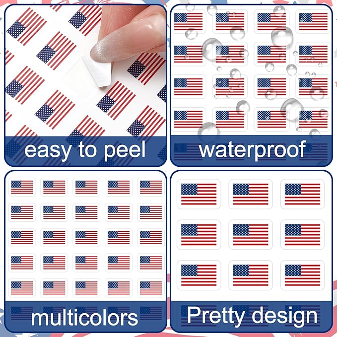 JarThenaAMCS 2400Pcs Patriotic Mini Sticker American Flag Paper Decals 4th of July Self-Adhesive Stickers for Independence Day Envelopes Scrapbook Gifts DIY Supplies, 0.5 in