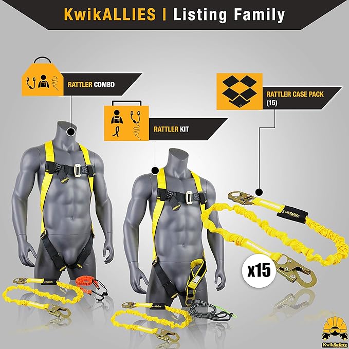 KwikSafety - Charlotte, NC - Rattler [2 Pack] Internal Shock Absorber Single Leg 6ft Safety Lanyard OSHA ANSI Fall Arrest Protection Equipment Snap Hooks Construction Arborist Roofing
