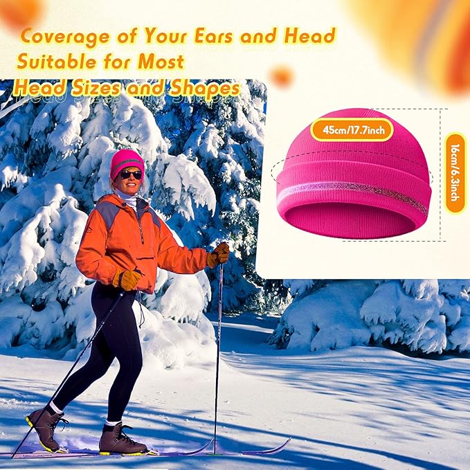Reflective Knit Hat Safety Beanies Adult High Visibility Beanie Neon Winter Knit Caps with Reflective Stripe