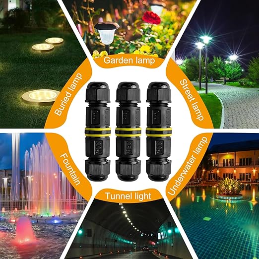 IP68 Waterproof Junction Box Outdoor 2way 3Pin (AC450v,13.5A) M16 Wire Range(5.5-7.5mm) Electrical Cable Connector,Suitable for Repair and Extend Power Cables,UL（3Pack）