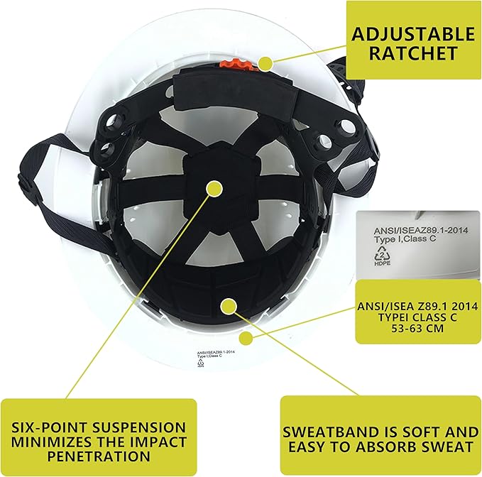 Hard Hat Full Brim Hardhats Safety Helmet Hydro Dipping HDPE ANSI Type Ⅰ Class C Certified ANSI Z89.1 Construction Work Industrial Vented