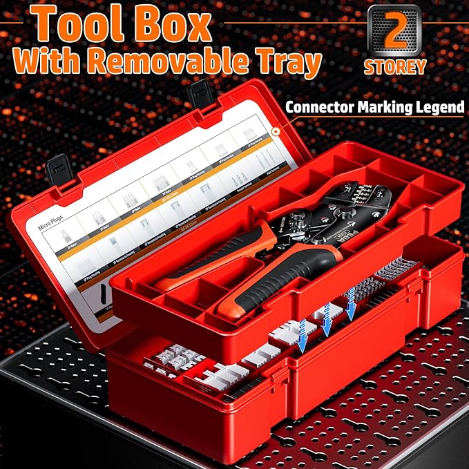 PEBA Crimping Tool and Dupont Connector Kit - 21 Types of 2.54mm Dupont Connectors & Crimp Pins, 2.5 mm JST-XH Contacts and Housings, for DIY Electronics - Suitable for AWG 32-20 Wires