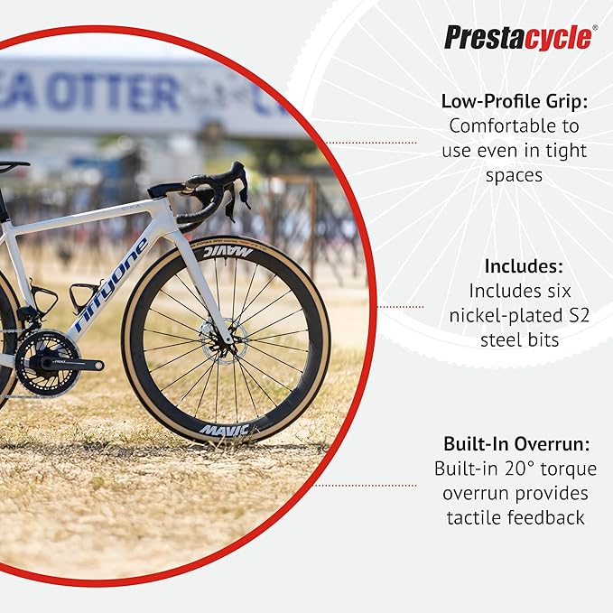 Prestacycle Mini Bike TorqKeys - Preset Torque Tool w/6 Bits & Holder – Compatible with Standard 1/4" hex bit - Choose from Sizes: 3Nm, 4Nm, 5Nm.