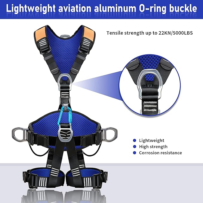 Fall Protection Full Body Safety Harness 5pt Roofing harnesses Aluminum O-Rings 8”Thick Back Support Belt Construction With Reflective Strips OSHA/ANSI Compliant