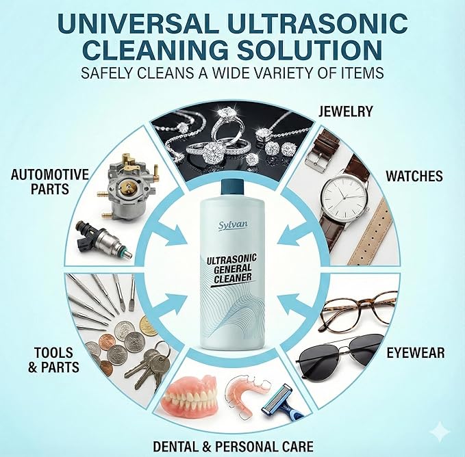 Ultrasonic Cleaner Solution Concentrate + Free Cleaning Cloth | Makes 50 Gal. | Made in The USA | For All Ultrasonic Machines | Cleaning Liquid 32 Oz.