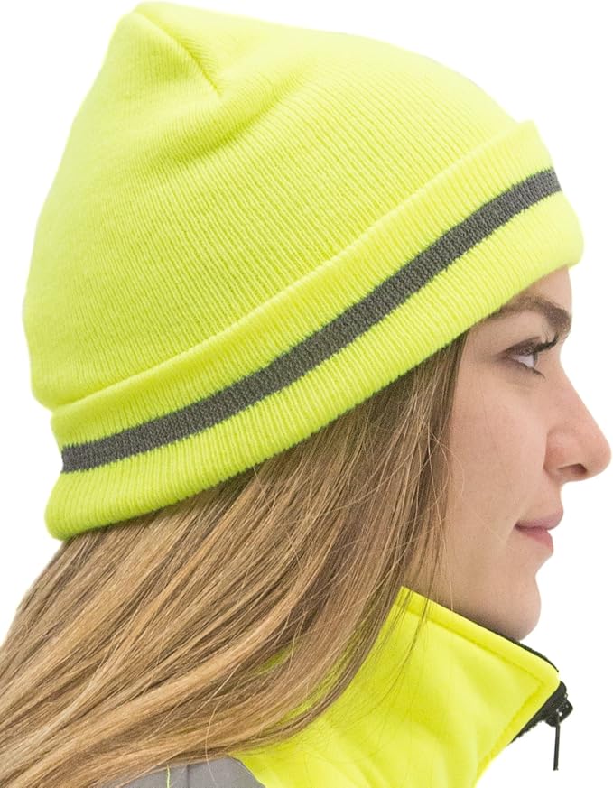 JORESTECH Safety Beanie Unisex Knit Cap Black with Reflective Stripe or Reflective Stitching High Visibility