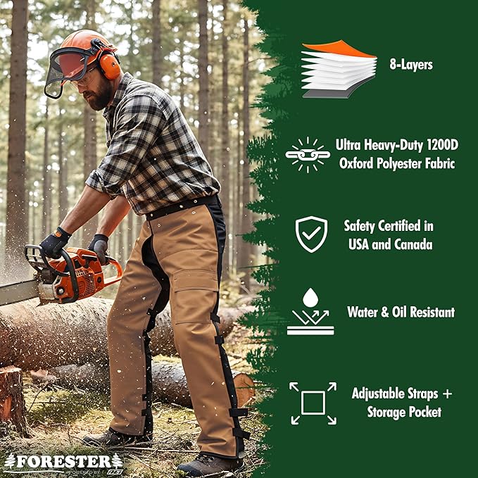 FORESTER Chainsaw Chaps for Men & Women | Apron-Style Chaps with Pocket & Adjustable Waist | Chainsaw Safety Equipment