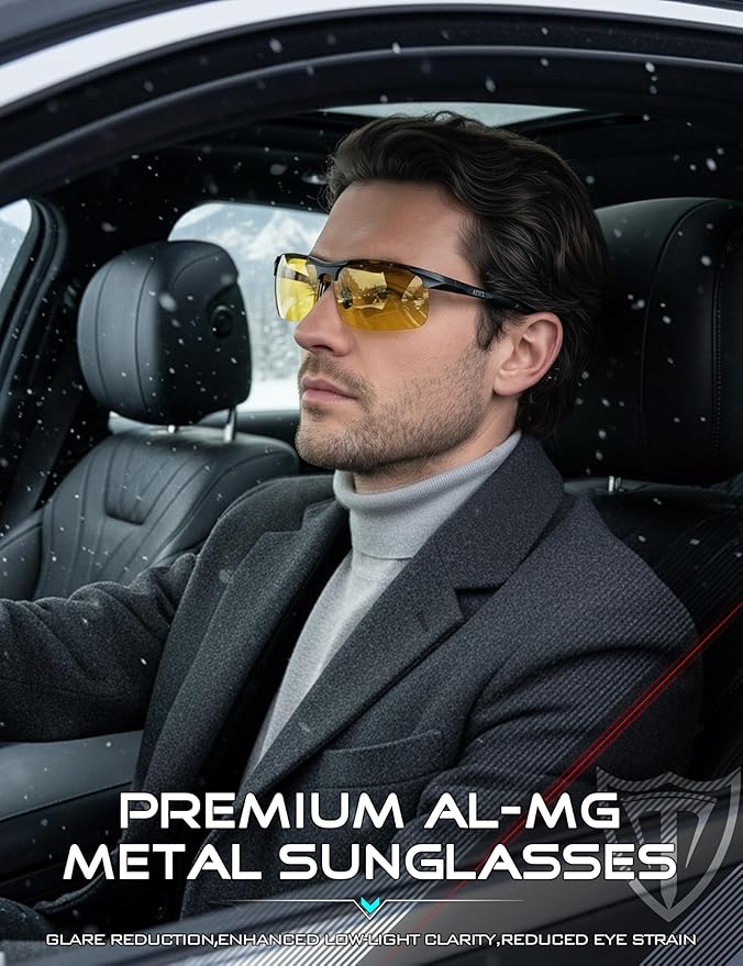 ATTCL Polarized Sunglasses Men Sports: UV Protection Anti Glare Wrap Around Lightweight Metal Driving Fishing Golf Running