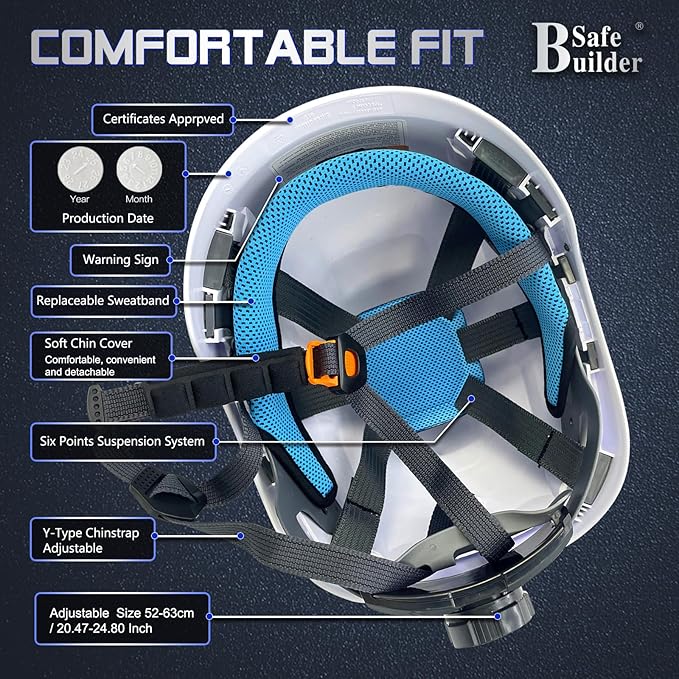 Safety Helmet Hard Hats Construction Head Protection 6-Point Suspension Lightweight Work Outdoor,Industrial ANSI Approved