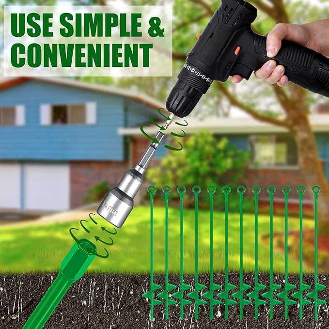 Chumia 12 Pcs 18 Inch Ground Anchor Spiral Blade Heavy Duty Earth Anchors Swing Set Metal Shed Kit for Garden Securing Trees Tents Trampoline Canopies Shelters (Green)