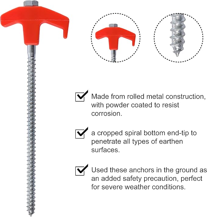 ABCCANOPY Tent Stakes Drillable Garden Shed Stakes, Bonus Adapter, tie-Downs, Orange