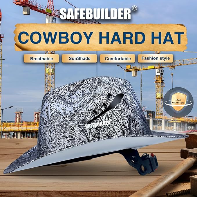 Cowboy Style Hard Hat Class C Safety Helmet Vented Full Brim Hard Hats Work Safety Helmet for Men and Women Outdoor,Industrial,Construction Head Protection- ANSI Approved