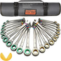 Ratcheting Wrench Set, Combination Wrench Set Metric And Standard & SAE With Color Ring, 1/4" to 3/4" & 6-18mm, 23PC Open End Ratchet Wrenches With Roll Up Pouch, CRV Socket Mechanic Tool Sets