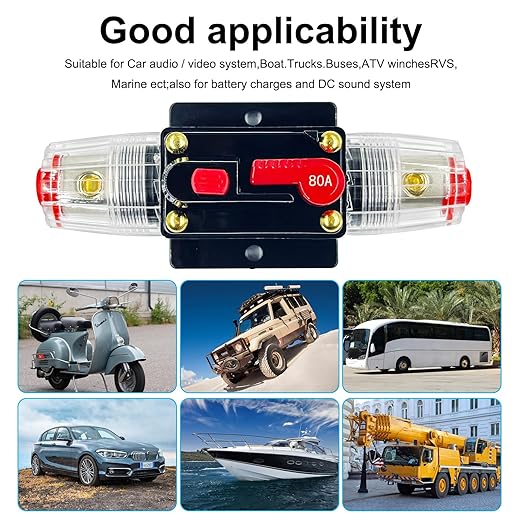 80 Amp Circuit Breaker with Manual Reset Switch Waterproof 12V-48V DC Resettable Fuse for Boat Trolling Motor Marine ATV Trailer Vehicles Stereo Audio Electronic Battery Solar System