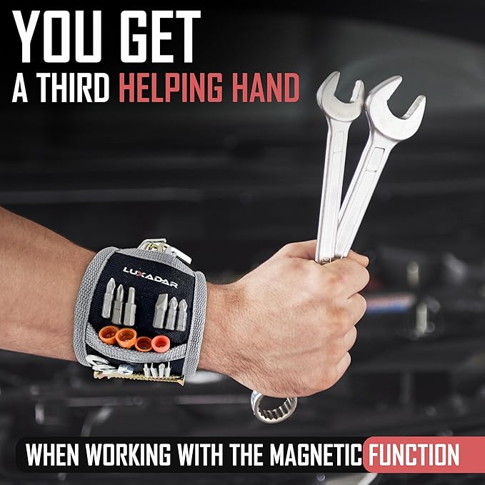 Magnetic Tool Wristband for Screws, Nails, Drill Bits, Bolts - Heavy-Duty Magnetc Wrist Band with Adjustable Strap, Ideal Father's Day Gift, Handyman Gift, Cool Tools Dad Gft, Wrist Magnetic Holder
