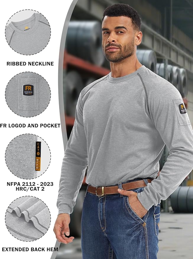 WORKWEYA FR Shirts for Men 5.5OZ Light Weight Welding Flame Resistant Shirts NFPA2112 CAT2
