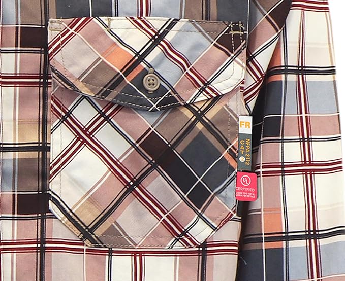 KONRECO FR Shirts for Men 100% Cotton 6.5oz Fire Resistant Lightweight Men's Plaid Work Shirts