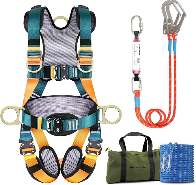 Fall Protection Harness,Safety Harness Fall Protection for Roofing/Electrical Work,Cushion bag&extra 30FT Rope
