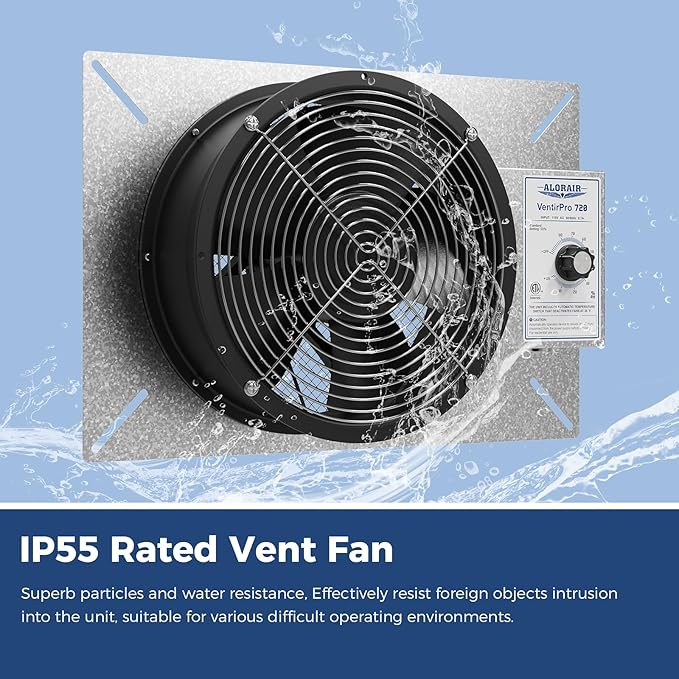 ALORAIR 720 CFM High Flow Powered Crawl Space Ventilation Fan, IP55 Rated 10" Basements Vent Fan with Freeze Protection Thermostat & Dehumidistat, for Crawlspace, Garage, Basements, Attic, Exhaust
