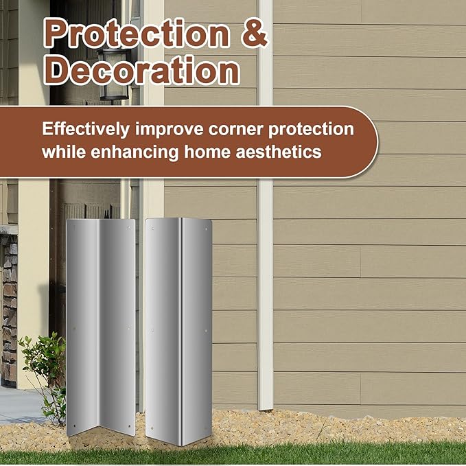 Moxweyeni 2 Pack Stainless Steel Corner Guards for Vinyl Siding 3 3/8'' x 3 3/8'' x 15 3/4'' Metal Siding Corner Guards Protector 89° Angle Weed Whacking Protection for Outside Exterior Wall Repair