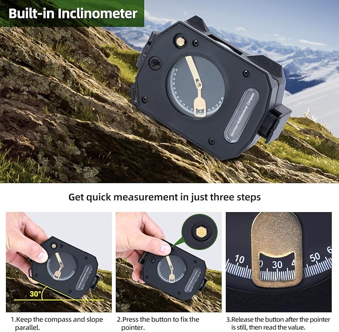Sportneer Compass Survival Hiking Military Waterproof Lensatic Compass with Inclinometer for Camping Hunting