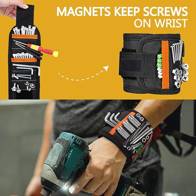 Magnetic Wristband for Holding Tools Adjustable Magnetic Wristband with 15 Strong Magnets for Screws and Nails, Drill Bits, Bolts Ideal Father's Day Gift Wrist Magnetic Tool Holder