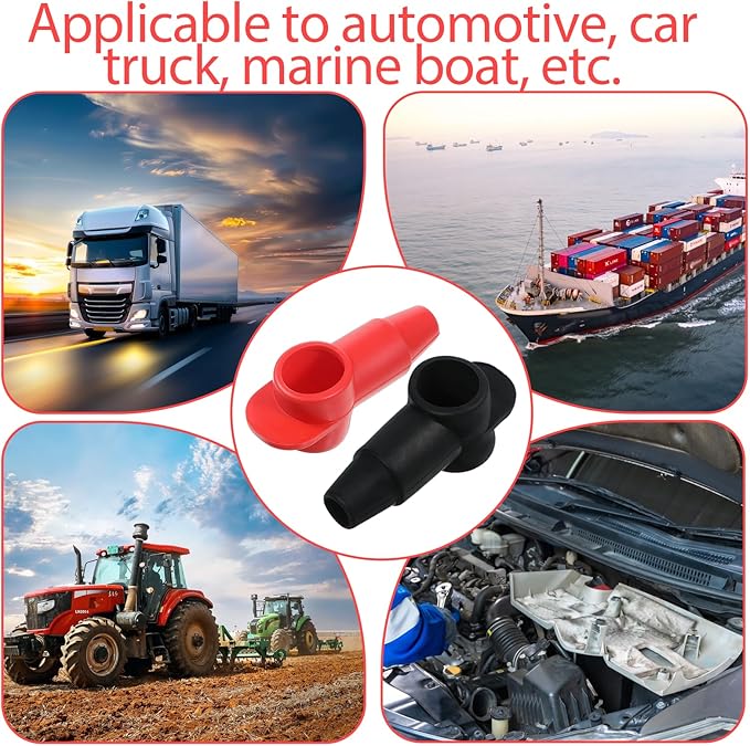 10 Pcs Silicone Battery Terminal Covers, Battery Terminal Protector, Silicone Batteries Cover Cap, Portable Stud Insulator Boot Covers for Car Truck Rv Solar Power Junction Block, Black & Red