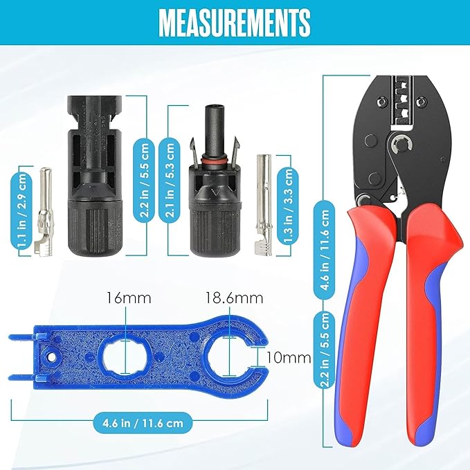 Houseables Solar Wire Connectors, Solar Connector, Crimping Tool, Disconnect Tool, Crimper, Connector Kit, PV Kit, Household, Panel, Cable, 51PC, 12 Pairs 4mm, 2 Spanner Wrench, AWG 14-10, 2.5/4/6 mm²