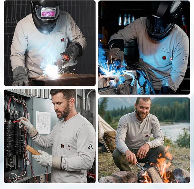 ARCCAPTAIN FR Shirts for Men 8oz 100% Cotton Fire Resistant Henley Shirt CAT2 NFPA2112 Welding Work Long Sleeve Clothing