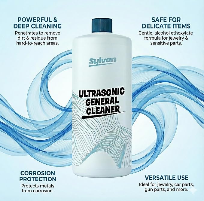 Ultrasonic Cleaner Solution Concentrate + Free Cleaning Cloth | Makes 50 Gal. | Made in The USA | For All Ultrasonic Machines | Cleaning Liquid 32 Oz.